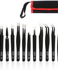 ESD Safe Precision Tweezers Set, 14 Piece Stainless Steel Tweezers For Crafting, Jewelry Making, Electronics And Lab Work, Includes Slant, Pointed And Specialty Tips For Delicate, Precise Handling, DIY Ready