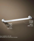 Illustration of Avid 18 Inch Towel Bar in Vibrant Brushed Nickel with dimensions and wall mount design.