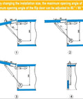 Diagram showing Heavy Duty 30N Gas Spring Cabinet Hinge Lift Support Kit 6 Inch Soft Open Damper installation angles