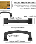 Diagram of Matte Black 3 Inch Cabinet Pulls 10 Pack with 76mm Hole Centers showing dimensions for easy install.