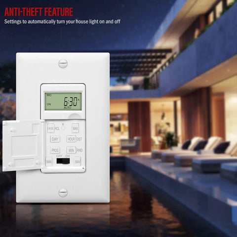 Programmable Digital Timer Switch For Lights Fans And Motors With 7 Day 18 On Off Timers And Auto Scheduling in outdoor setting