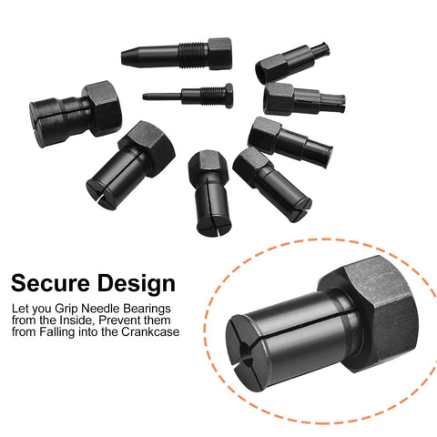 10 Piece Motorcycle Blind Bearing Puller Kit With Inner Bearing Extractor Collets 8mm To 25mm shown with secure design description