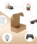 10 Pack Small Brown Corrugated Shipping Boxes For Packing And Mailing 19x11x3 Cm with various items around it