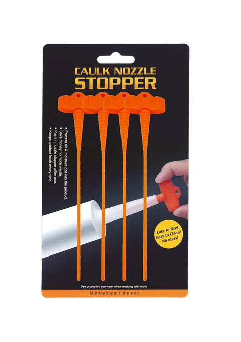 4 Pack Caulk Saver Caps Sealer Tools For Silicone Tubes in packaging, orange polypropylene, easy to use.
