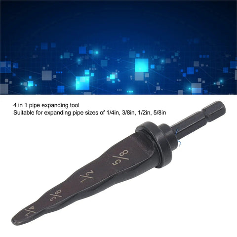 4 In 1 Pipe Tube Expander Tool For HVAC Copper Lines Set With Drill Bit suitable for 1/4, 3/8, 5/8 inch tubing.