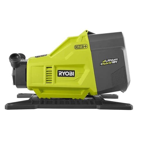 Side view of Portable Water Transfer Pump With Hybrid Power, 18V Battery Or 120V AC, Free Standing Base, by Ryobi