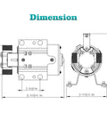 Technical diagram of Water Transfer Pump 115V With Switch, 330 GPH Utility Pump dimensions, showing front and side views.