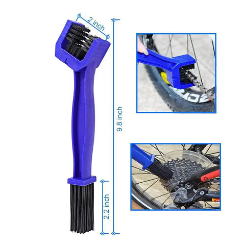 4 Piece Multipurpose Motorcycle And Bicycle Chain And Gear Cleaning Brush Kit With 3 Sided Bristles, size details and usage examples