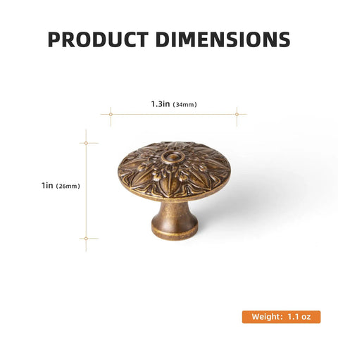 Six Pack Antique Brass Cabinet Knobs Featuring Intricate Vintage Mandala Design Ideal For Dressers Cabinets And Drawers Great For Restoring Antique Furniture And Creating Classic Farmhouse Style. Dimensions 1.3in x 1in