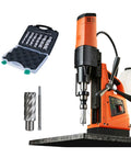 Heavy Duty 1500W Magnetic Drill Press With 15000N Knockout Suction For Rock Solid Steel Fabrication Includes 2 3/8 Inch TCT Annular Cutter And Six Piece HSS Bit Set For Straight Shooting Precision Work on work surface
