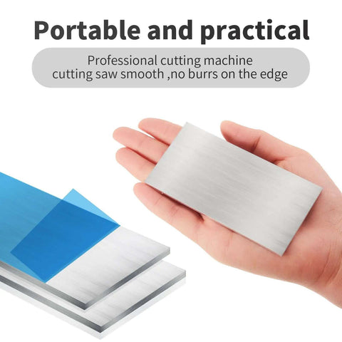 Hand holding 20 Piece Aluminum Welding Plates 2 By 4 Inch One Eighth Inch Thick For TIG MIG Arc Welding Practice Sheets Heat Sink Blocks