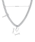 Unisex A-Z Initial Necklace In Stainless Steel, Cuban Link Chain, 21 Inch Length, showing letter pendant with measurements
