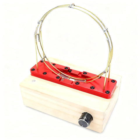 Hands On Perpetual Motion Science Kit With Electromagnetic Cyclotron And Iron Ball Circular Motion Demonstrator Magnetic Drive Tech For STEM Education Red Color Edition, wooden base with metallic loop in focus