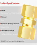 Brass compression tube straight union connector, 3/4 in tube OD x 3/4 in tube OD.