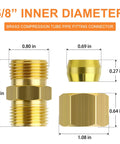 Dimensions of Beefy Brass Compression Tube Fittings Kit, 5/8 Inch Tube OD To 5/8 Inch Tube OD Connectors, side view