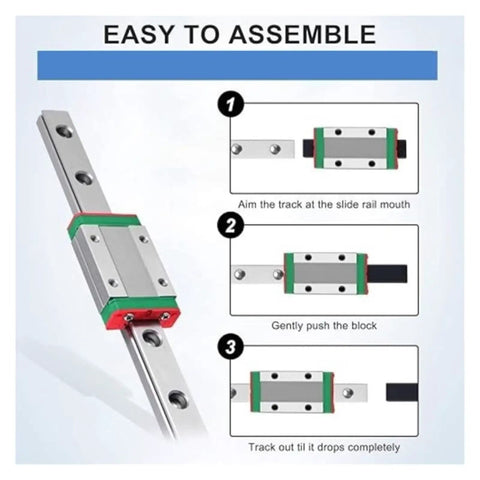Smooth And Sleek Mini Linear Guide Rail Kit For 3D Printers With Carriage Fits MGN7 To MGN15 Sizes At 900mm Length For Easy Mods And Super Fast Moves. assembly guide for MGN15C rail and carriage