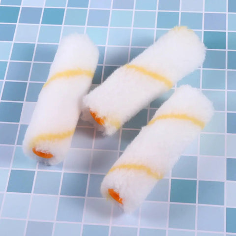 30 Pack High Density Mini Paint Roller Cover Refills For Walls Smooth Finish Eliminates Track Lines Lightweight Polyester Sleeves on a grid background.