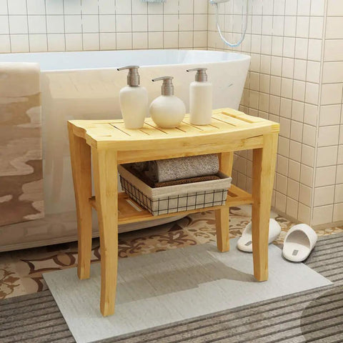 Sturdy Bamboo Shower Bench Seat With Storage Shelf Organizer Waterproof Bathroom Chair For Shower Tub And Balcony
