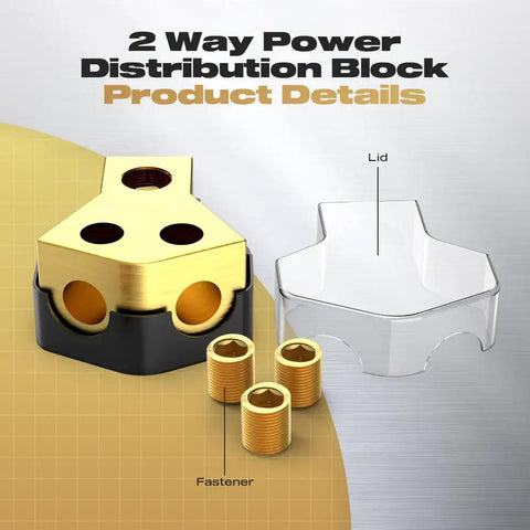 Two Pack Car Audio Power Distribution Block 0 To 2 To 4 Gauge In, 4 To 8 To 10 Gauge Out Amp Splitter For Cars And Boats, Clear Cover, High Conductivity, Rust Resistant, Heavy Duty Pro Grade Power Block; 2-way block with lid and fasteners