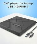 5 In 1 External CD DVD Drive For Laptops With USB C And USB 3 Burn CDs And Play DVDs Read Discs Fast And Quiet Plug And Play Across Windows MacOS And Linux Portable Lightweight, black slim external DVD drive with USB-C and USB 3 cables