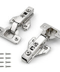 Heavy Duty Full Overlay Soft Close Cabinet Hinges With No Sweat Clip On Mounting For Face Frame Kitchen Cabinets Nickel Plated 105 Degree Concealed Door Hardware 4 Pair Rock Solid Zinc with mounting screws visible.