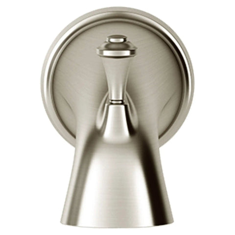 Front view of Delancey Diverter Tub Spout Brushed Nickel Finish Built Tough With One Half IPS Connection For One Half Inch Copper Pipe Metal Construction