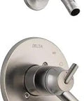 Trinsic 17 Series MultiChoice Shower Trim Kit ADA Certified Stainless Finish No Showerhead Included Universal Rough In Ready For Easy Install Dual Function Pressure Balance Cartridge Trim Only showing wall-mounted controls and spout.