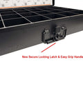 Heavy Duty 24 Compartment Black Metal Drawer Storage Box With Removable Tray, Locking Latch And Cushioned Easy Grip Handle