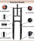 26 Inch Fat Tire Electric Bike Front Fork With Air Suspension, 180mm Travel, 135mm Hub Spacing showing function details