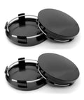 Easy Snap On Wheel Center Caps 4 Pack ABS Hub Covers OD 56 MM ID 60 MM Universal close-up of black rim protectors opened