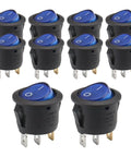 Round Rocker SPST On Off Switch 3 Pin Blue LED Illuminated Power Switch 10A 125V 6A 250V AC For Household Appliances And DIY Projects Industrial Grade 10 Pack, pack of black panel-mount switches