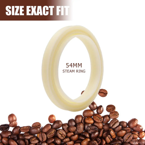 54mm Silicone Steam Ring Two Pack For Breville Espresso Machines Easy Fit Gasket Replacement Part displayed with coffee beans
