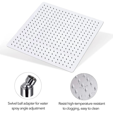 Dope 16 Inch Rain Shower Head With High Pressure Rainfall Square Ultra Thin 304 Stainless Steel Chrome Finish Full Body Coverage