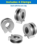 Stroke Control Kit For Hydraulic Cylinders Dialed In With Adjustable Limiter Clamps And Finger Tabs, four metal clamps with clips