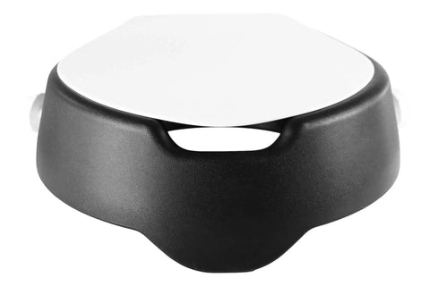4 Inch Soft Raised Toilet Seat With Lid For Easy Sit Down And Stand Up Handles Included, 300 Lb Capacity, Black, front view.
