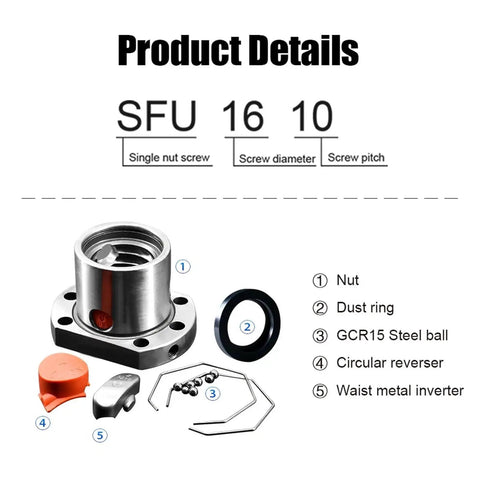 Get Your Hands On This High Precision SFU1604 Ballscrew Nut For Smooth CNC Motion Control with dust ring and steel balls.