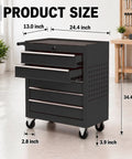 Heavy Duty Steel Rolling Tool Chest With Smooth Glide Wheels And Lockable Five Drawer Mobile Cart dimensions in inches.