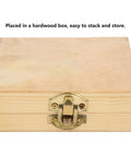 Wooden storage box with brass latch for a 5-piece 1/4in indexable turning tool set.
