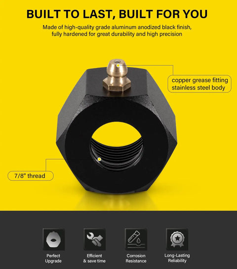 Steering Tube Cable Grease Nut With Seven Eighths Inch Thread For Outboard Hydraulic Steering Systems, Double High Pressure O Ring Seal