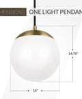 Chic Satin Brass Hanging Globe Pendant Light For Modern Rooms One Light Fixture With Clean Minimal Design 14 X 14 X 14.75 Inch