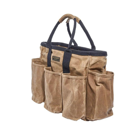 Waxed Canvas Tool Tote Bag for Tools Gardening Cleaning Supplies and Mobile Bar Durable 14 Inch Grab And Go Utility Organizer with Pockets