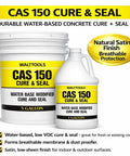 Heavy Duty Water Based Concrete Sealer And Cure Compound Hella Tough For Driveways Patios And Garages Delivering Knockout Dust Defense And A Legit Satin Finish In Five Gallon Pail and one-gallon bottle.