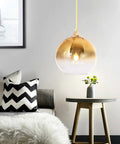 Gradient Gold Glass Globe Pendant Light For Kitchen Island Dope Glow Sphere Fixture above table with flowers