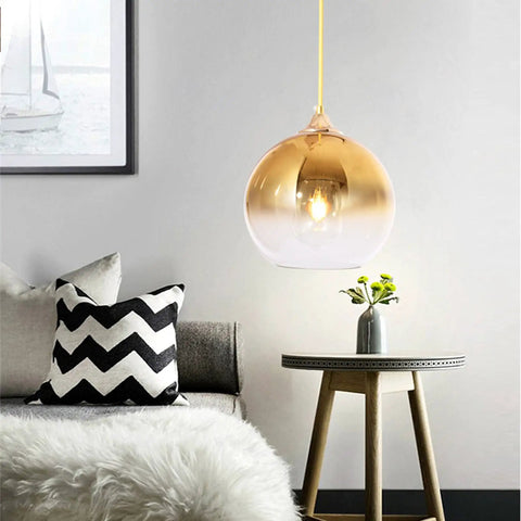 Gradient Gold Glass Globe Pendant Light For Kitchen Island Dope Glow Sphere Fixture above table with flowers