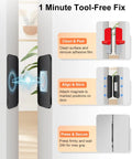 12 Pack No Drill Magnetic Cabinet Door Catch With Ultra Thin Invisible Mount installation guide showing peel, align, secure steps