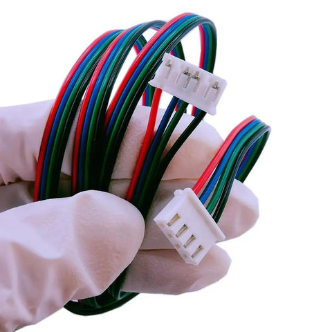 4 Pack 1 Meter 4Pin To 6Pin Stepper Motor Cables For 3D Printers, XH2.54 To PH2.0 Connectors held in gloved hand
