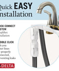 Broadmoor Centerset Brushed Nickel Bathroom Faucet With Pull Down Sprayer installation showing quick connect system.