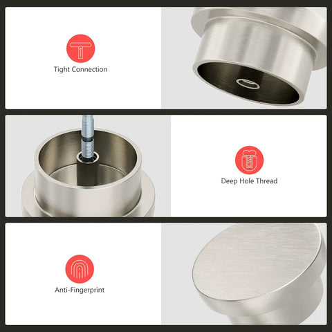 Tight connection and deep hole thread features of Brushed Nickel Cabinet Knobs 20 Pack Round Zinc Drawer Knobs For Kitchen Hardware
