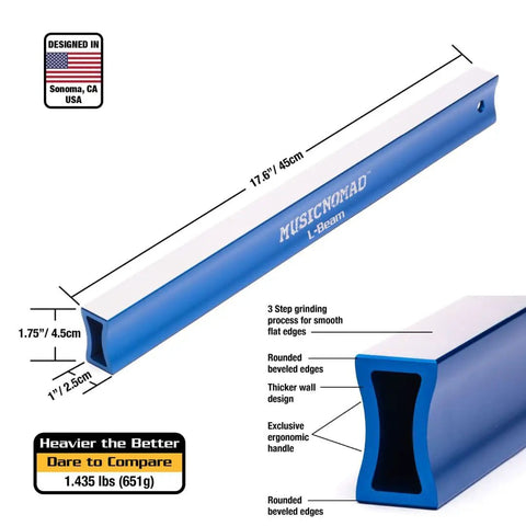 Blue L-Beam from Pro Guitar Fret Leveling Kit With Beam, Crowning File And Polish Set - 11-Piece Fret Buzz Fix Tools.