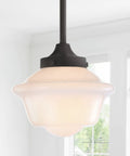 Oil Rubbed Bronze Dope Modern Schoolhouse LED Pendant Light Fixture With White Glass Shade Adjustable Drop Metal Hanging Lamp